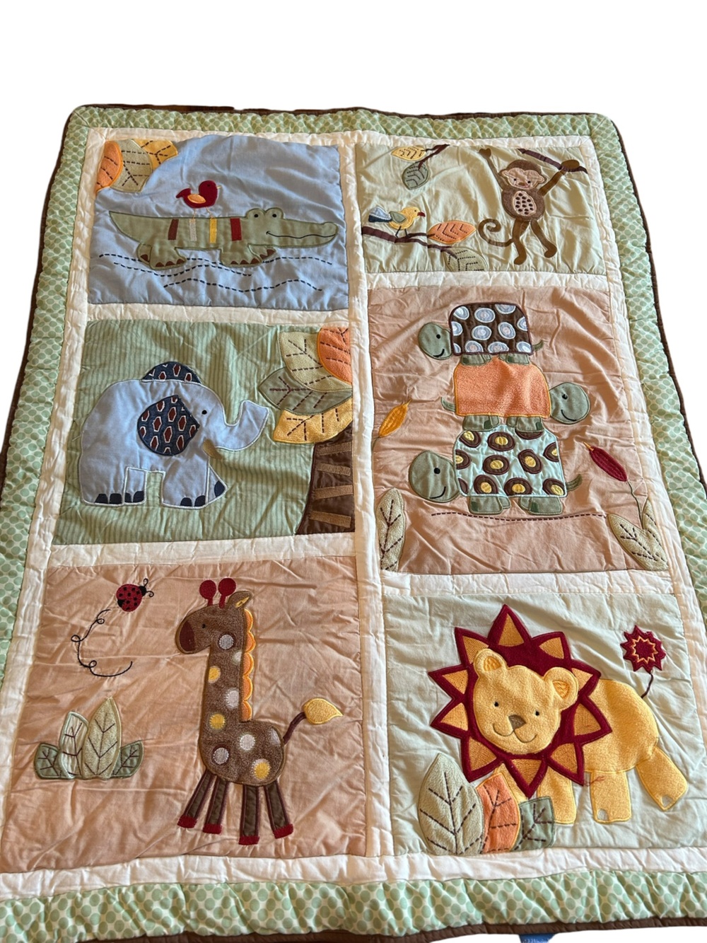 VTG Y2K TIDDLIWINKS Safari Jungle Baby Quilt Blanket Lion Giraffe Elephant
